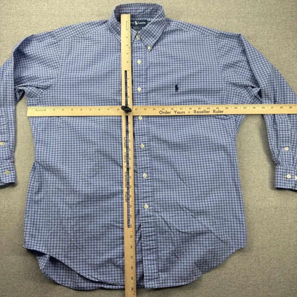 Vintage Y2K Polo Ralph Lauren Yarmouth Shirt Mens 16 32/33 (L) Blue Plaid Preppy
